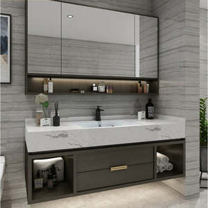 Tocador de Baño de PVC Impermeable Moderno de Losa de Roca en Blanco y Negro, Personalizado y de Bajo Precio al por Mayor para Hotel y Apartamento - Product Image 3