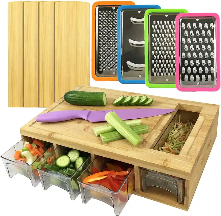 bamboo cutting board with containers prepdeck