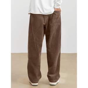 Pantalones de pana holgados informales personalizados para hombre, pantalones de chándal holgados de pierna ancha de algodón 100% con bolsillos con cordón en la cintura elástica - Product Image 4