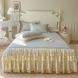 Falda de cama ajustable larga de princesa de invierno, decoración del hogar de alta calidad, faldas de cama gruesas de encaje, juego de cama con imagen - Product Image 6