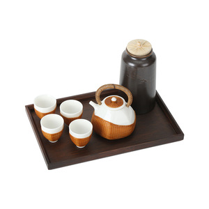 Chinese Style Bamboo Woven Porcelain <b>Tea</b> <b>Set</b> Dehua White Porcelain Teapot And Cups Gift Box Traditional Design 6 Pieces - Product Image 5