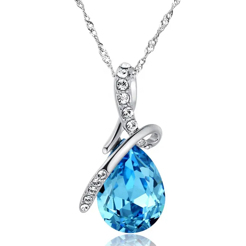 YTL067 Fashion Austrian Crystal Water Drop Pendant 925 Silver Chain Necklace Jewelry For Women