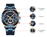 Montre-bracelet à quartz de luxe pour homme Curren 8355, étanche, chronographe, avec boîte