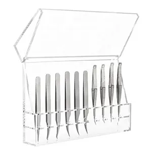 Dust-proof Transparent Acrylic Lash Tweezers Storage Box Acrylic Tweezers Display Case with 10 Holes and a Lid