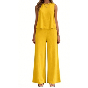 Ensemble 2 pièces sans manches pour femmes - Haut décontracté ample et pantalon large avec poches - Tenues pour femmes - Mode - Product Image 1