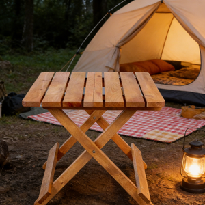 Table d'appoint pliante en bois de sapin naturel sélectionné, table portable pour camping-car, table de voyage, table de camping, table à café, couleur personnalisable - Product Image 3