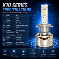 Ampoule de phare LED SFIDA K10 Plug and Play 12V, nouvelle, 6000K, 100W, 10000 Lumens, puce 3570, alliage de zinc, refroidissement par ventilateur, deux tubes en cuivre