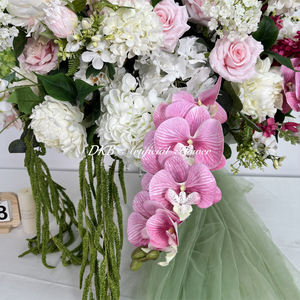 Décoration florale pour événement romantique de la Saint-Valentin, boule de fleurs blanche, verte et rose de 70 cm, centre de table, boule de fleurs en soie faite à la main - Product Image 3