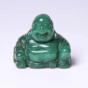 Polished sitting happy buddha hand carved gemstone green aventurine jade 30*30mm carving sculptures