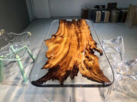 Table en bois époxy transparent de haute qualité en gros meubles de salle à manger d'art de résine pour hôtels et fermes en bois massif