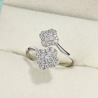 Bague en argent S925 avec moissanite pour femme, bijoux de luxe légers, double fleur, trèfle à quatre feuilles, bande ouverte, directement de l'usine