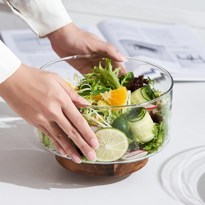 Ensaladeras de cristal transparentes de 10 pulgadas de fruta reutilizables de cocina moderna de fabricante al por mayor con cuchara - Product Image 2