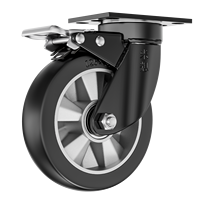 Roue pivotante en caoutchouc massif sans entretien, charge lourde, 3/4/5 pouces, noyau en aluminium, capacité 300 kg, avec frein, pour chariot de plateforme