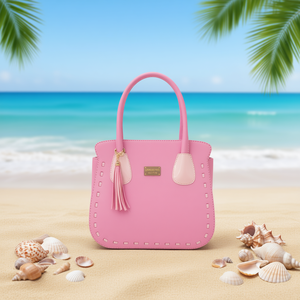 Sac à main en cuir rose à pétales pour femme Fana Alessia M3790, sac fourre-tout décontracté avec pompon, sac de plage - Product Image 2