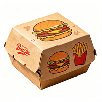 Cajas de Papel para Hamburguesas Desechables, Compostables, Impresas Personalizadas, Plegables, para Comida para Llevar, para Restaurantes de Comida Rápida