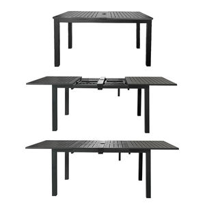 <span class=keywords><strong>Table</strong></span> de salle à manger extensible Homful en aluminium avec plateau rabattable en forme de feuille de papillon, panneau central à lattes et trou pour parasol pour jardin - Product Image 2