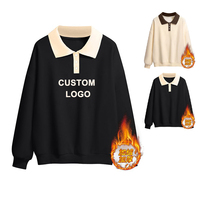 Logotipo personalizado bordado de mujer sólido de gran tamaño de algodón 420G francés Terry Vintage liso en Blanco polar Polo impreso Otoño/Invierno