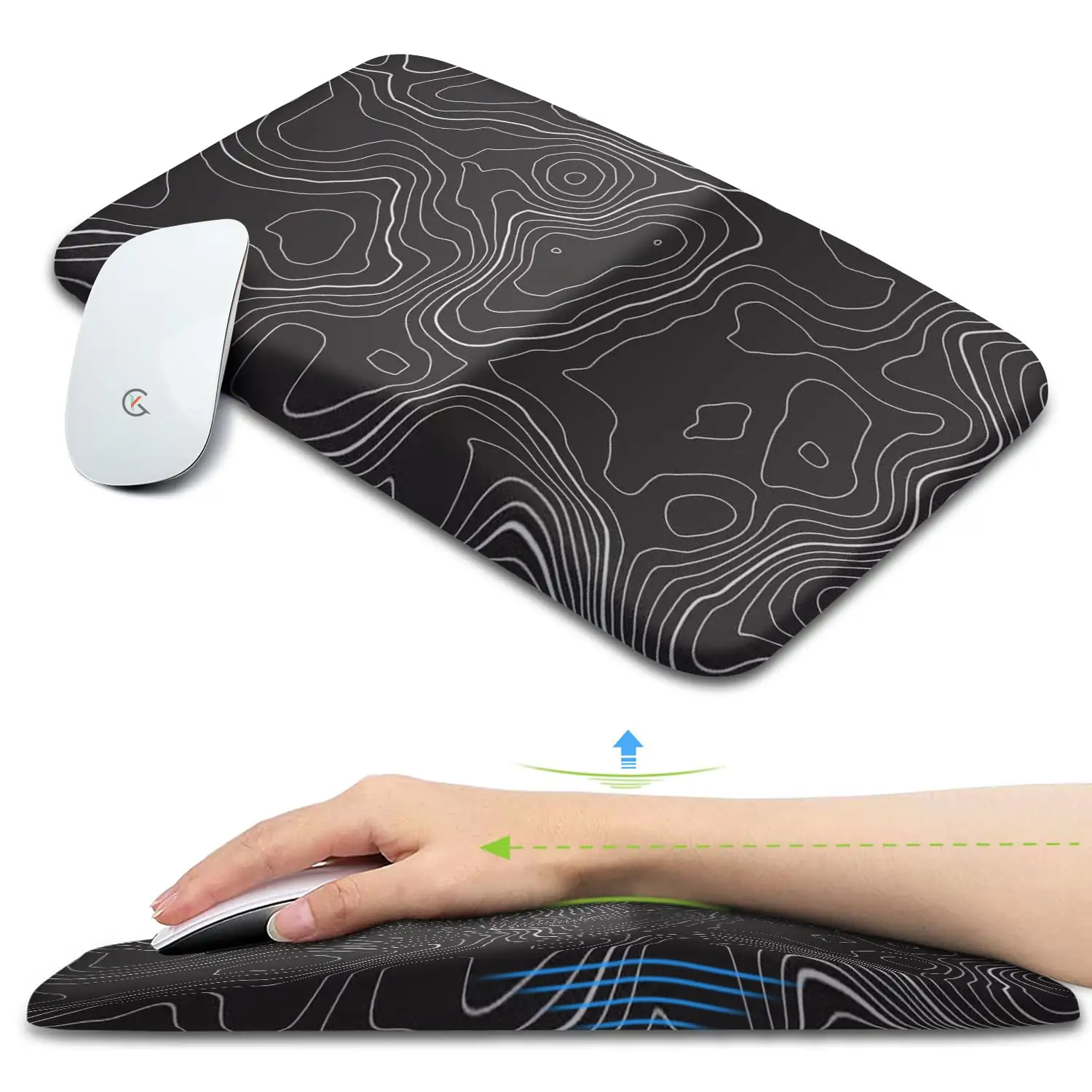 Tapis de souris ergonomique personnalisé Support de poignet antidérapant Base en Pu Tapis de souris en mousse à mémoire de forme pour le bureau à la maison