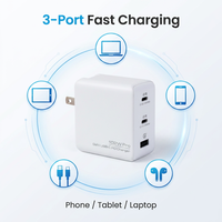 Adaptor Lipat 3-Port USB-C USB-A 100W GaN Pengisi Daya Cepat untuk MacBook Pro/Air iPad iPhone Galaxy S24
