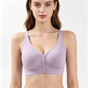 Soutien-gorge d'allaitement sans couture pour femme enceinte et <span class=keywords><strong>post</strong></span>-partum, à <span class=keywords><strong>fermeture</strong></span> avant, côtelé, respirant, en nylon et élasthanne, sans armatures, certifié Oeko-Tex, avec bonnets profilés et dos en U - Product Image 2