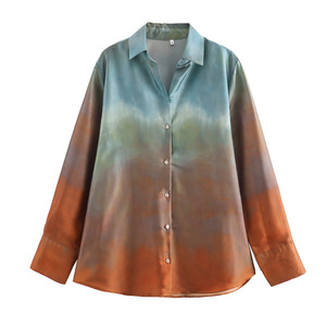 Summer New Women's Silk Texture Gradient Loose Shirt <strong>Top</strong> <strong>Tie</strong> <strong>Dye</strong> Printed Pants Set - Product Image 6