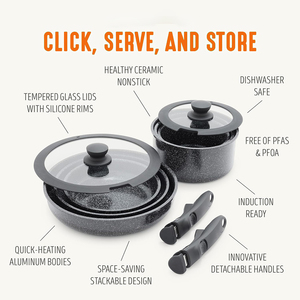Casseroles de cuisson modernes en métal de haute qualité, antiadhésives, faciles à nettoyer, avec couvercles en verre, poignées amovibles, compatibles lave-vaisselle, four et cuisinière à induction. - Product Image 3