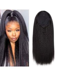 100%人毛バージンポニーテールヘアエクステンション、ダブルドローン、ナチュラルクリップイン、巻き付け式ドローストリングポニーテールヘア - Product Image 2