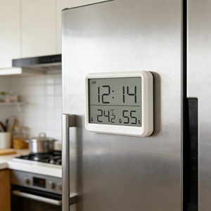 Thermomètre hygromètre numérique à grand écran LCD en plastique fin pour intérieur, avec horloge pratique - Product Image 5