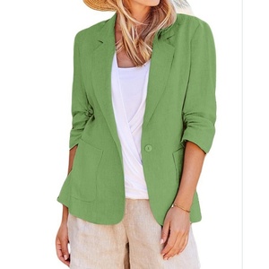 Dames Katoenen Linnen <span class=keywords><strong>Blazer</strong></span> Jas Dunne Lange Mouw Revers Kraag Zakken Bovenkleding Lente Zomer Dame Effen Losse Casual Jas - Product Image 6