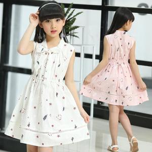 Robes d'été décontractées pour filles, dernières tendances américaines, mignonnes, longueur genou, 100% coton, nouvelle mode, vente en gros - Product Image 1