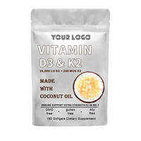 Vitamine D3 10000 UI K2 200 µg 300 gélules d'huile de coco vierge Vitamines D & K Complex Soutient l'immunité et l'absorption du calcium