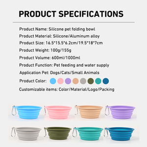 Bol pliable pour animaux de compagnie en silicone de qualité alimentaire personnalisable avec mousqueton, bol de voyage portable pour chien et chat facile à nettoyer - Product Image 2