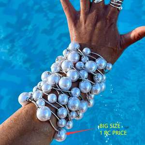 Kaimei 2026, joyería de moda, 1 pieza, pulsera de perlas gruesas grandes para mujer, bolas de plata gruesas para mujer, pulseras redondas de perlas con cuentas para mujer - Product Image 2