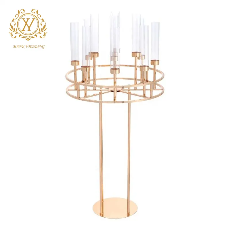 Castiçal dourado para festas, suporte alto de metal dourado com 13 braços, decoração de mesa para peças centrais de casamento