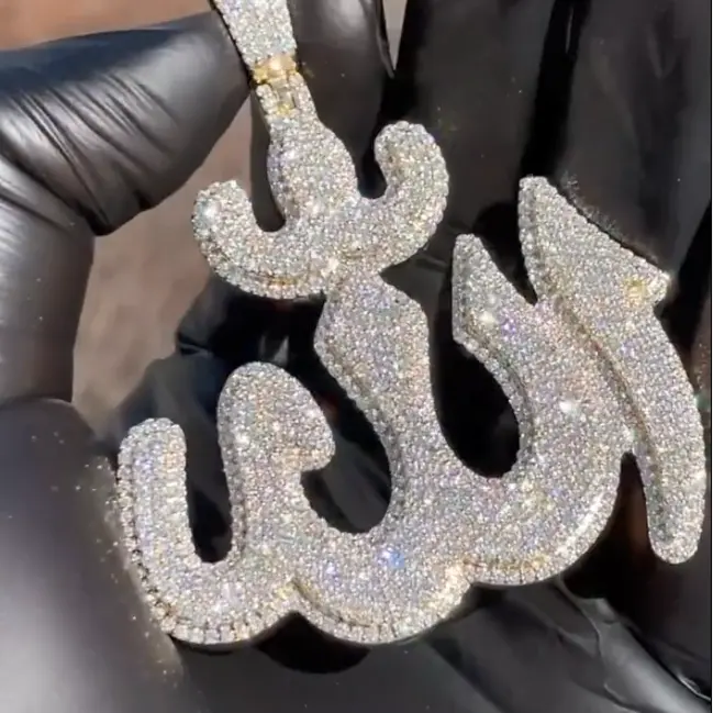 925 Moissanite Berlian Arab Liontin Bust Down Rapper Pria Kalung Perak Kustom Liontin Huruf