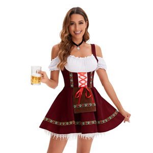 Vestido de Fiesta de Cerveza para Mujer, Estilo Dirndl, Rojo, con Hombros Descubiertos, Falda con Corsé, Disfraz, Traje de Fiesta - Product Image 3