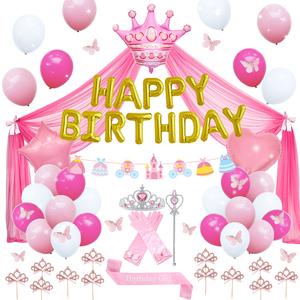 Girl Birthday Cake Topper – Pink Princess Glitter Crown, Wooden Stick Decoration For Parties - View #4