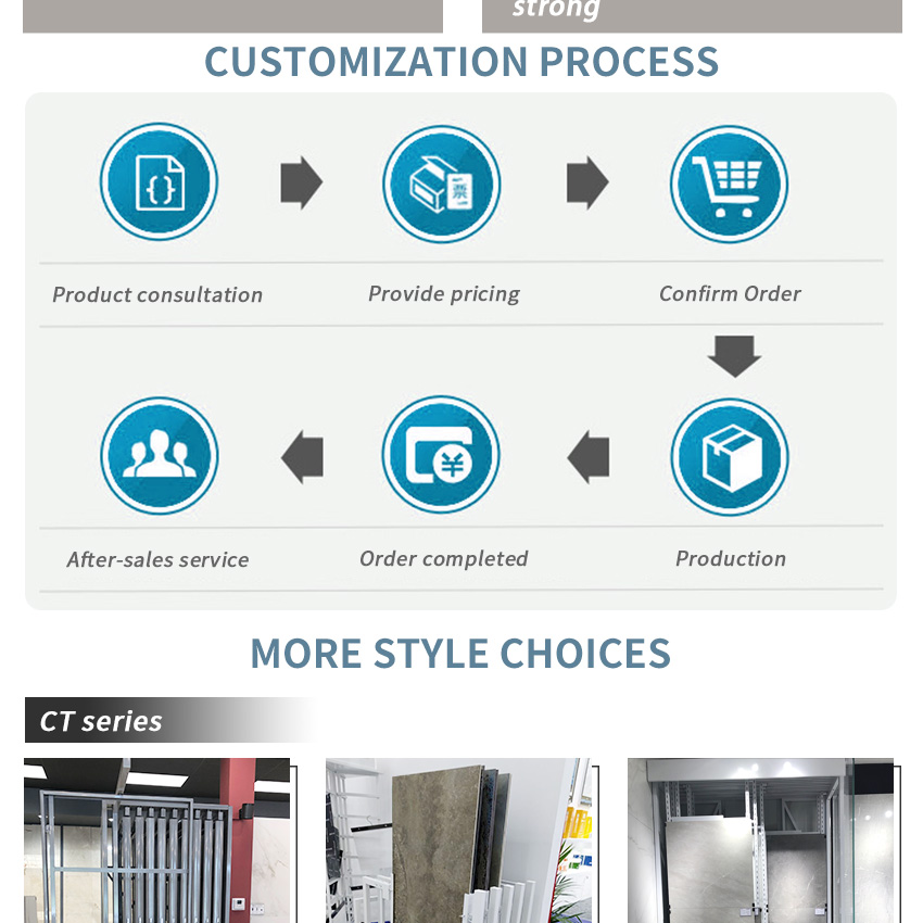 Tsianfan Custom Slab Granite Panel Multi-Format Marble Frame Rail Sliding Stone Displays Stand Large Tiles Display Rack