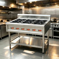 Plaque chauffante au gaz commerciale à 4 brûleurs en acier inoxydable avec étagère de rangement pour équipement de cuisine de restaurant