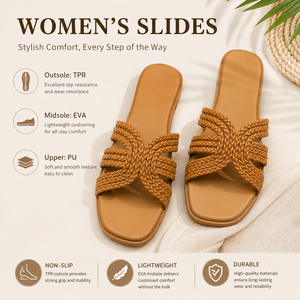 Sandalias planas con punta cuadrada para mujer, sandalias trenzadas, zapatillas <span class=keywords><strong>de</strong></span> verano para playa y exteriores, calzado ligero antideslizante para mujer - Product Image 4