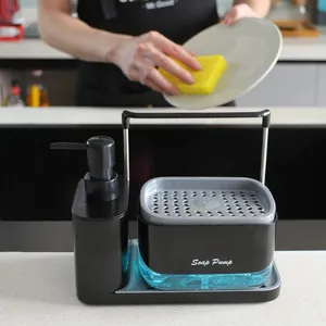 रसोई में हाथों और व्यंजनों के लिए स्वचालित मैनुअल प्रेस स्पंज साबुन तरल पंप डिस्पेंसर कैडी सेट