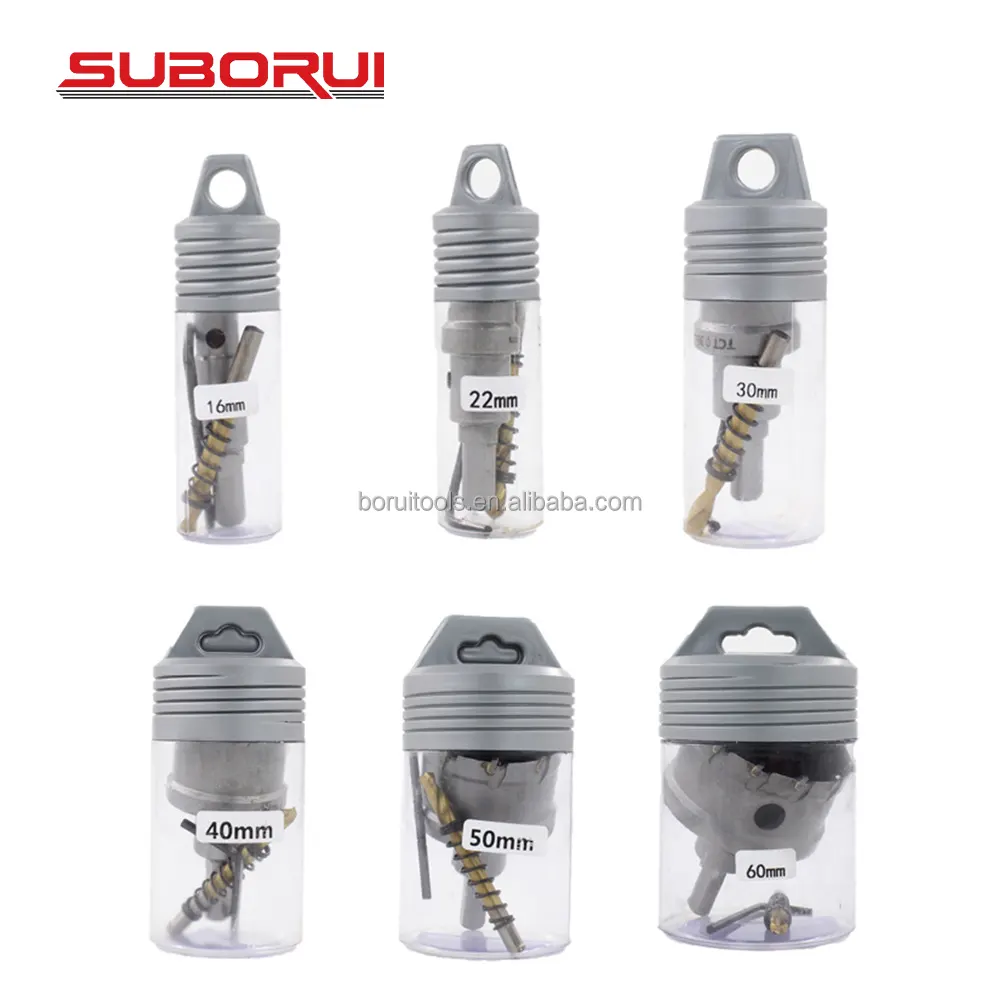 SUBORUI 16-60mm TCT Dientes de carburo de tungsteno Broca de núcleo de metal Juego de cortadores de sierra para perforación de aluminio y metal de acero inoxidable