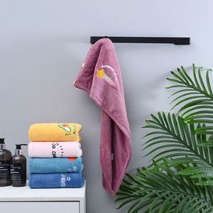 Serviette à cheveux en microfibre tricotée ultra-fine de couleur unie pour femmes, séchage rapide, avec boutons, lavable en machine, pour usage domestique - Product Image 1