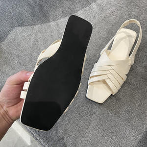 Sandalias Planas de Cuero Ecológico 100% con Punta Cuadrada Trenzada y Tiras Anchas para Mujer, Estilo Slingback, Zapatos de Exterior para Dama, Directo de Fábrica - Product Image 3
