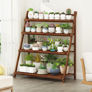 أطقم حدائق حامل نباتات خشبي صلب عصري قابل للطي من 3 طبقات مع فتحات تصريف وري ذاتي - Product Image 3