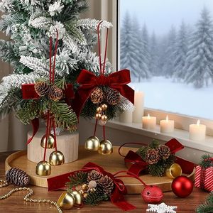 Décoration de Noël : Nœuds, clochettes, pommes de pin, ornement de sommet de sapin, ornement de couronne de Noël pour la décoration de fête et d'armoires de cuisine - Product Image 4