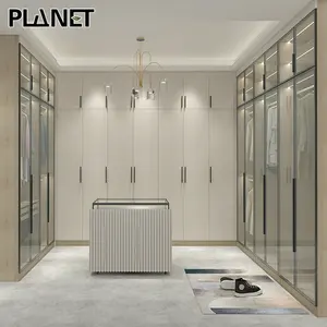 Dibuat Di Cina Baru Mewah Modern LED Lampu Kamar Tidur Furnitur Lemari Kaca Pintu Terbuka Desain Lemari Pakaian