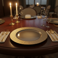 Assiettes de présentation de luxe dorées de 13 pouces en gros pour mariage, motif personnalisé, réutilisables, durables, pour la décoration de fêtes à domicile et d'événements de mariage
