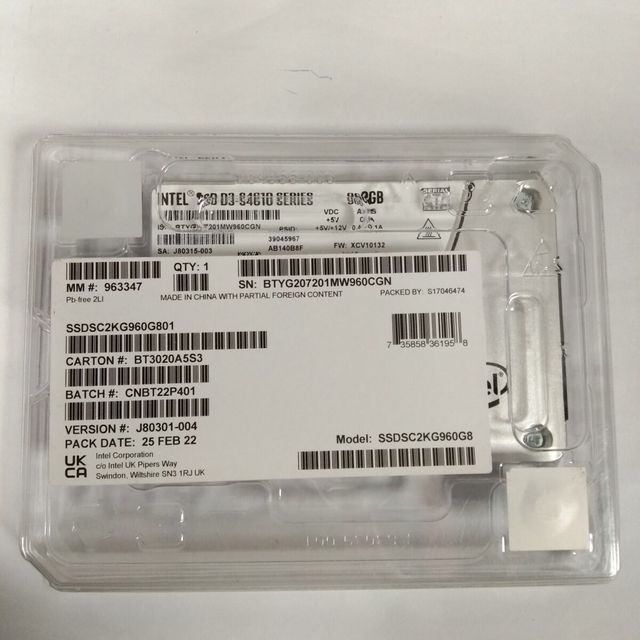NEW Original Sealed Packaging Internal Server Intel D3-S4610 SSDSC2KG960G801 960GB SSD 7200 RPM 3 Year Warranty SATA