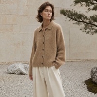 Cardigan en laine de yack et de chameau brossée pour femme, certifié GOTS, col polo, boutonnage frontal, coupe décontractée – Meilleure vente